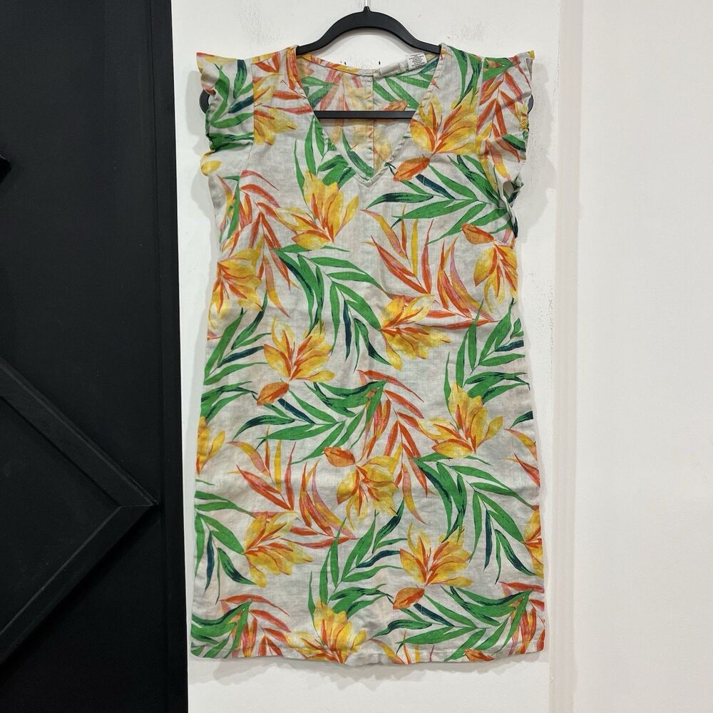 Nicole Miller NY Linen Tropical Print Summer Dress Size XS